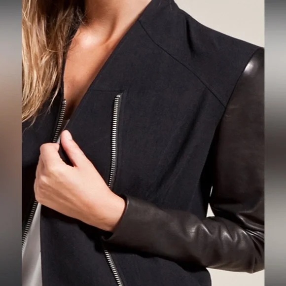 HELMUT LANG Eon Jacket Leather & Wool Asymmetrical Jacket P - Picture 7 of 11